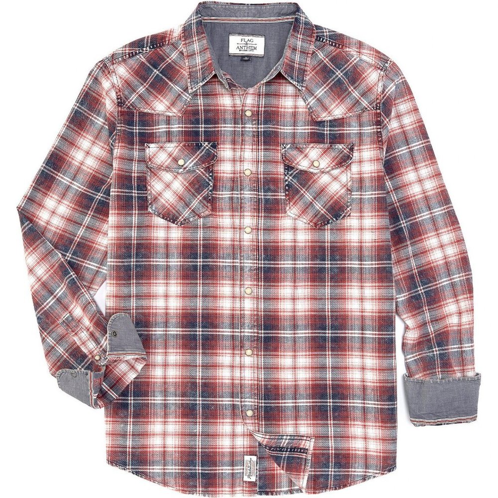 Flag and Anthem Shirt Long Sleeve Plaid Sz M NWOT